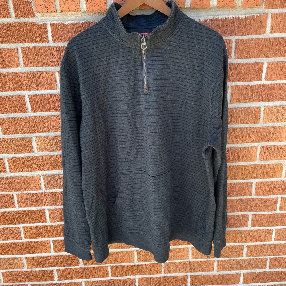 Merona 1/4 Zip Pullover Men’s XXL Blue Striped Cotton Polyester Front Pocket